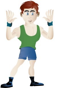 A cartoon man wearing fitness gear and posing.