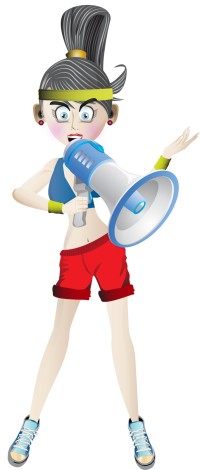 A woman in fitness gear holding a red apple in each hand.