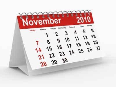 A calendar showing November 2010.