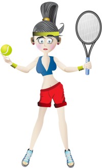A woman in fitness gear holding a red apple in each hand.