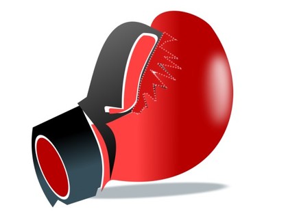 A red cartoon boxing glove.