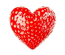 A red heart shaped strawberry.