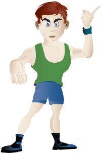 A cartoon man wearing fitness gear and posing.