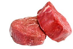 Two beef fillet steaks on a white background.
