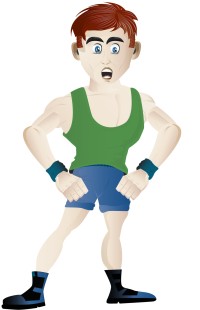 A cartoon man wearing fitness gear and posing.