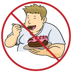 A man eating cake surrounded by a red circle.
