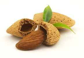 Almonds on a white background.