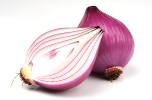 A chopped red onion.