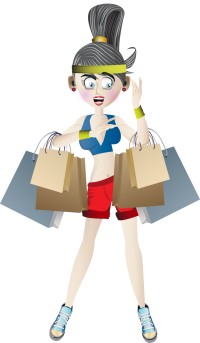 A woman in fitness gear holding multiple shopping bags.