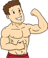 A cartoon muscular man flexing his bicep.