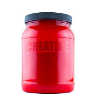 A red tub of creatine.