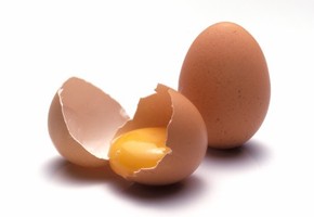 A cracked and uncracked egg.