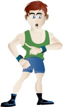 A cartoon man wearing fitness gear and posing.