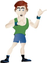 A cartoon man wearing fitness gear and posing.