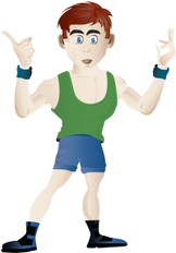 A cartoon man wearing fitness gear and posing.