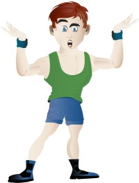 A cartoon man wearing fitness gear and posing.