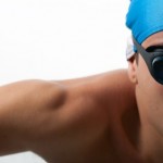 A close up shot of a swimmer.