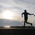 Two people running in the early morning.